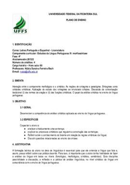 Estudos da Língua Portuguesa III - Morfossintaxe