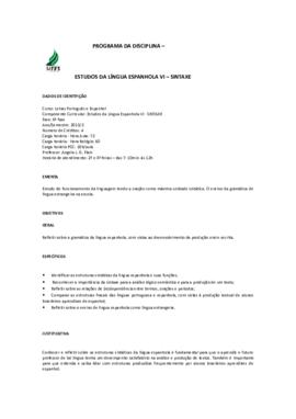 Estudos da Língua Espanhola  VI - Sintaxe
