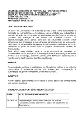 Pensamento Político Liberal e Elitista