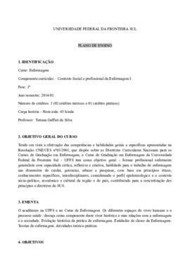 Contexto Social e Profissional da Enfermagem I