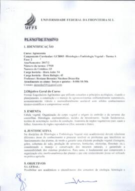 Histologia e Embriologia Vegetal - Turma A