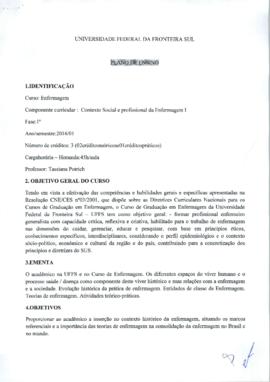 Contexto Social e Profissional da Enfermagem I - Turma Especial