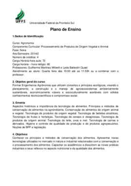 Processamento de Produtos de Origem Vegetal e Animal