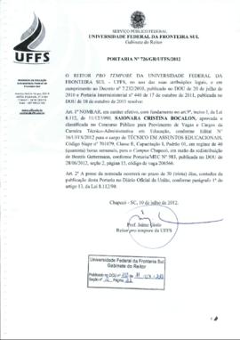 Portaria 726-GR-2012