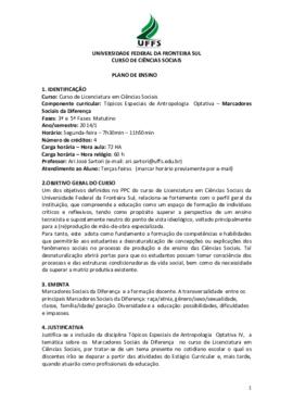 Tópicos Especiais em Antropologia IV - Optativa