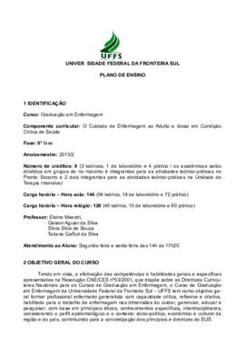 O Cuidado de Enfermagem ao Adulto e Idoso em Condição Crítica de Saúde