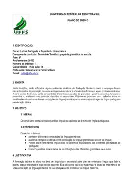 Seminário Temática - Papel da Gramática na Escola