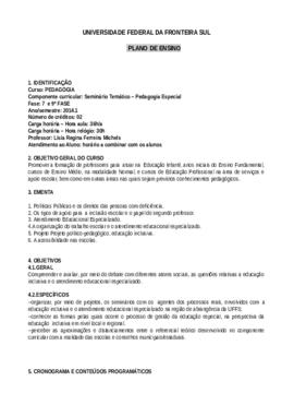 Seminário Temático – Pedagogia Especial