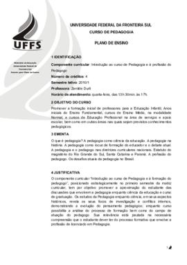 Introdução ao Curso de Pedagogia e à profissão de Pedagogo
