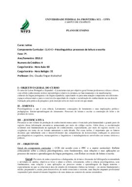 Psicolinguística - Processos de Leitura e Escrita