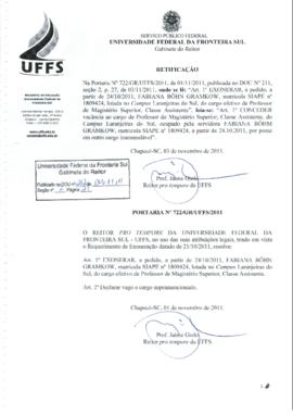 Portaria 722-GR-2011 Retificação