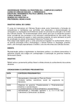 Pensamento Político Liberal e Elitista