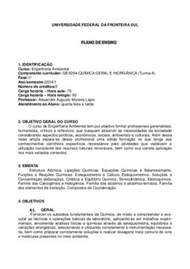Química Geral e Inorgânica - Turma A