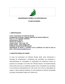 Tópicos Especiais de Ciência Política III
