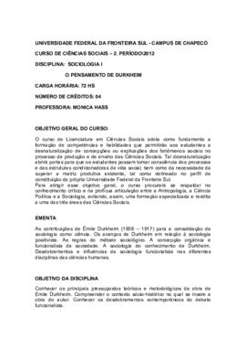 Sociologia I - O Pensamento de Durkheim
