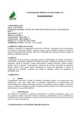 Gestão de Unidade de Produção e Vida Familiar