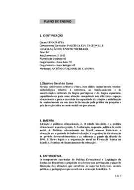 Política Educacional e Legislação do Ensino no Brasil