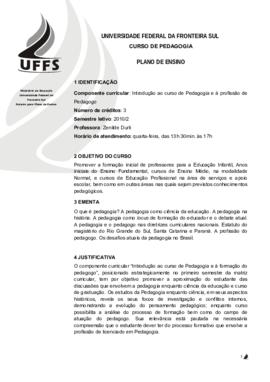 Introdução ao Curso de Pedagogia e à profissão de Pedagogo