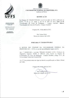 Portaria 276-GR-2012 Retificação