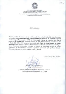 Declaração de participação na Ação SIGAD Livre