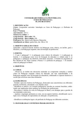 Introdução ao Curso de Pedagogia e à Profissão de Pedagogo