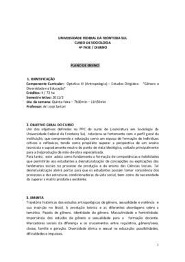 Optativa III (Antropologia) - Estudos Dirigidos: “Gênero e Diversidade na Educação”