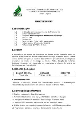 Metodologia do Ensino em Sociologia