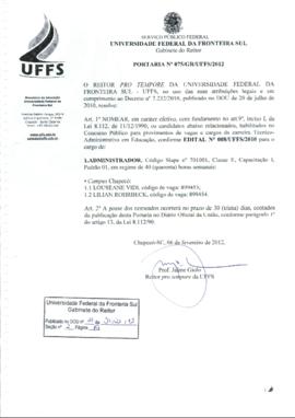 Portaria 075-GR-2012