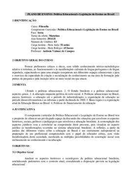 Política Educacional e Legislação do Ensino no Brasil