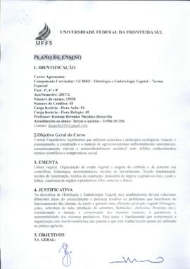 Histologia e Embriologia Vegetal - Turma Especial