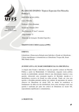 Tópicos Especiais em Filosofia Política I
