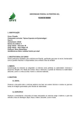 Tópicos Especiais em Epistemologia I