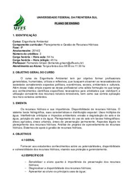 Planejamento e Gestão de Recursos Hídricos