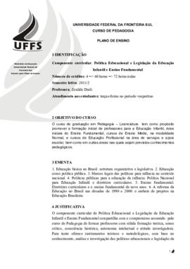 Política Educacional e Legislação da Educação Infantil e Ensino Fundamental