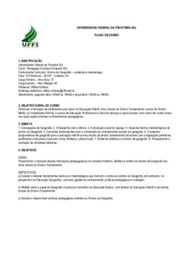Ensino da Geografia - conteúdo e metodologia