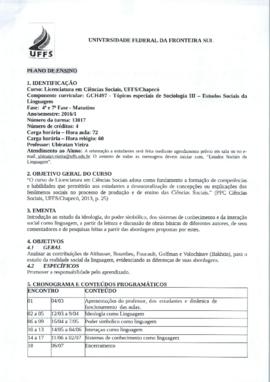 Tópicos Especiais em Sociologia III