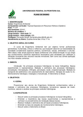 Tópicos Especiais em Recursos Hídricos