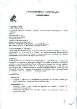 Gestão de Unidades de Produção e Vida Familiar