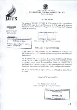 Portaria 822-GR-2012 Retificação