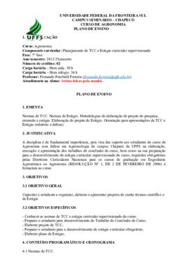 Planejamento de TCC e Estágio Curricular Supervisionado