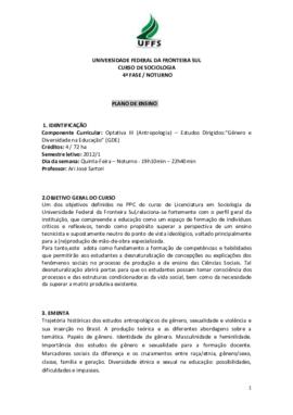Optativa III (Antropologia) - Estudos Dirigidos: “Gênero e Diversidade na Educação”
