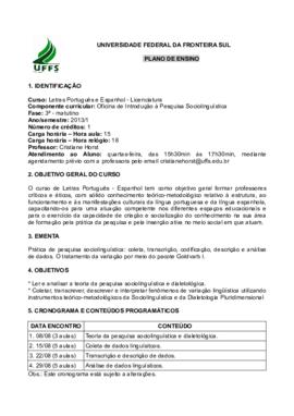 Oficina de Introdução à Pesquisa Sociolinguística