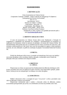 Tópicos Especiais em Antropologia VI - Optativa