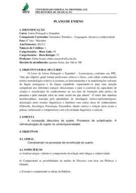 Seminário Temático - Linguagem, Discurso e Subjetividade