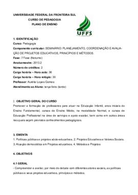 Seminário - Planejamento, Coordenação e Avaliação de Projetos Educativos