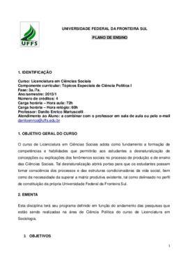 Tópicos Especiais de Ciência Política I