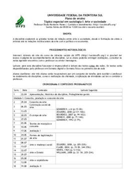 Tópico Especial em Sociologia I - Arte e Sociedade