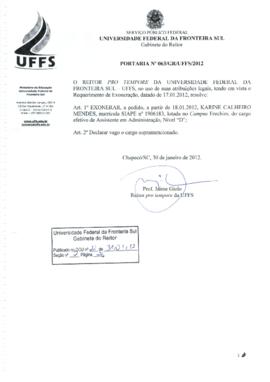 Portaria 063-GR-2012