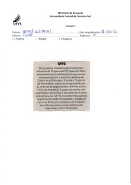 Notícia de convocação de lideranças para audiência pública sobre a UFFS