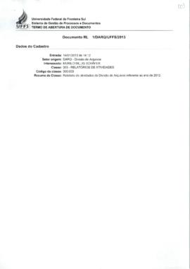 Relatório de atividades da Divisão de Arquivos referente ao ano de 2012